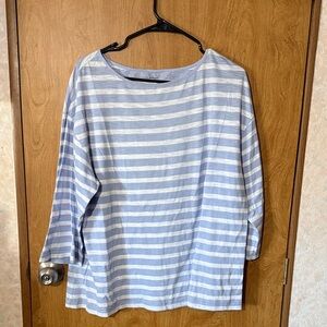 Lane Bryant Light Blue and White Striped Long Sleeve Tee